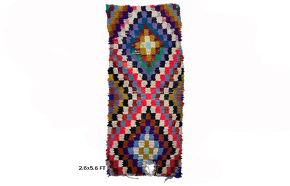 Checkered Moroccan 3x6 Runner, Diamond Colorful Rug Runner.