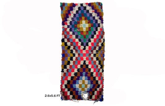 Checkered Moroccan 3x6 Runner, Diamond Colorful Rug Runner.