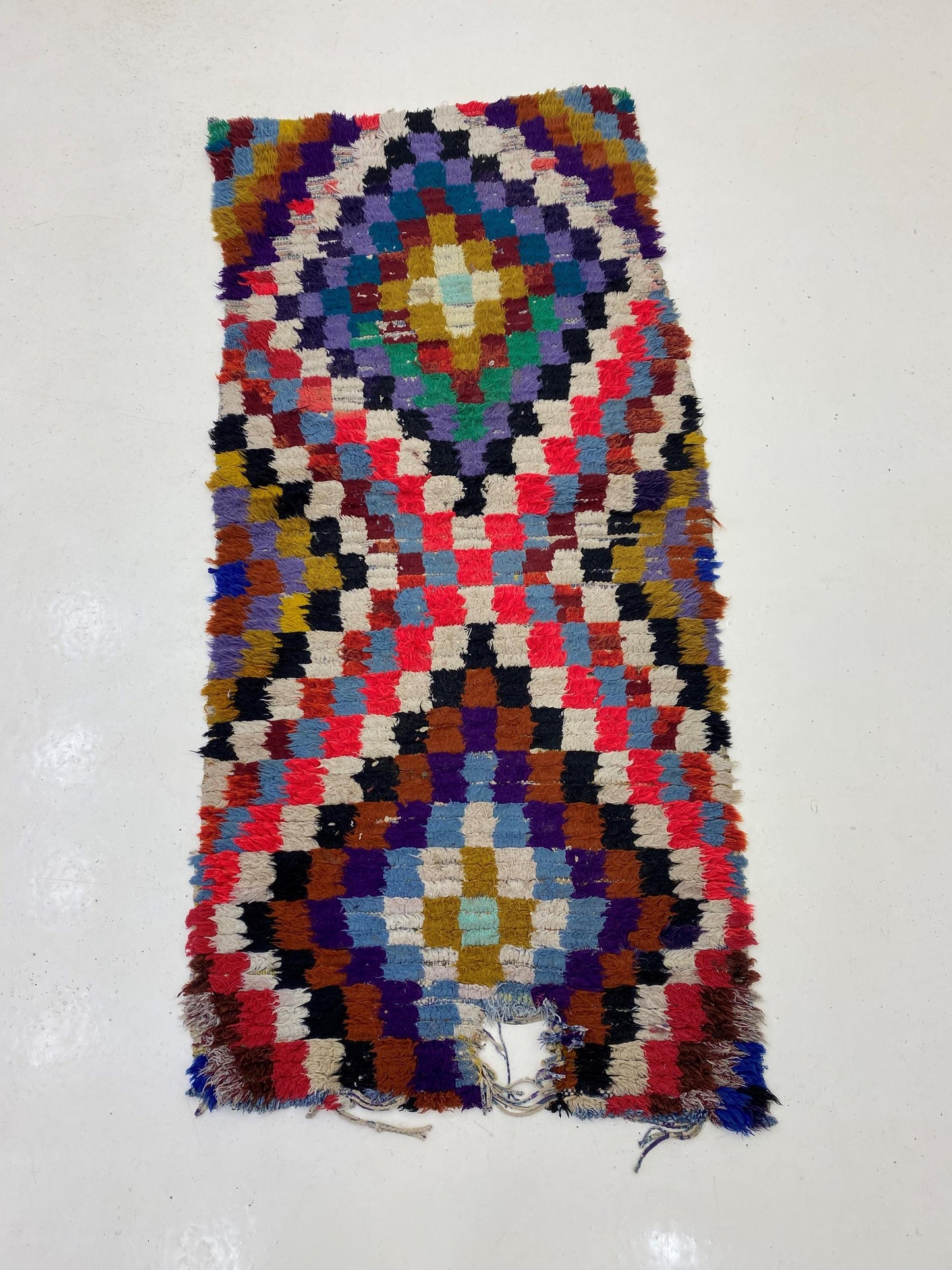 Checkered Moroccan 3x6 Runner, Diamond Colorful Rug Runner.