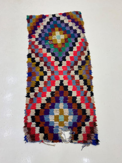 Checkered Moroccan 3x6 Runner, Diamond Colorful Rug Runner.
