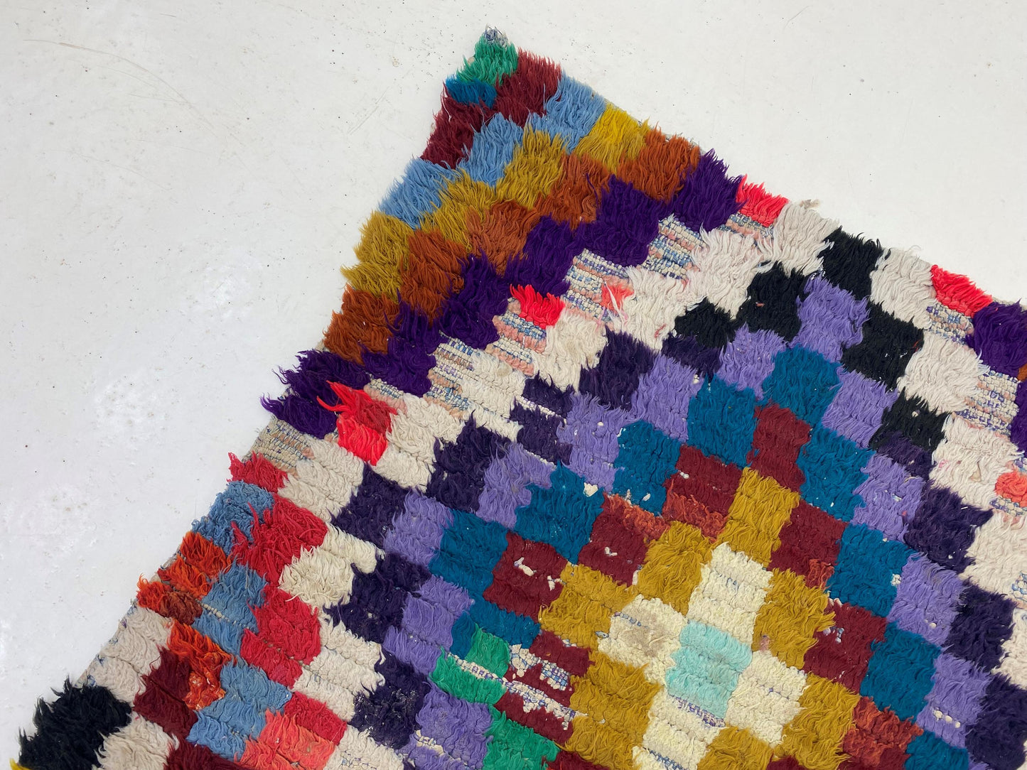 Checkered Moroccan 3x6 Runner, Diamond Colorful Rug Runner.