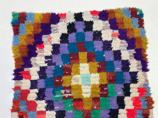 Checkered Moroccan 3x6 Runner, Diamond Colorful Rug Runner.