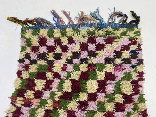 Moroccan 3x9 Rug Runner, Vintage Checkered Colorful Runner.