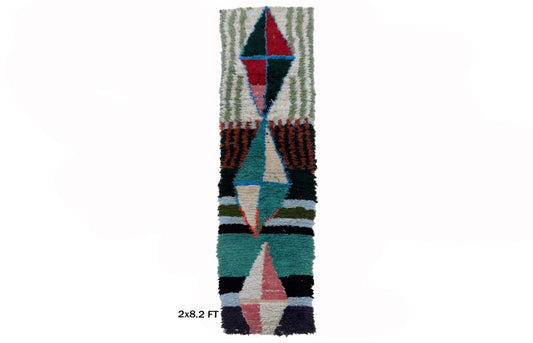 Narrow Diamond 2x8 Runner, Moroccan Vintage Rug Runner.