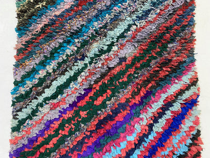 3x7 Moroccan Checkered Runner, Vintage Colorful Home Decor.