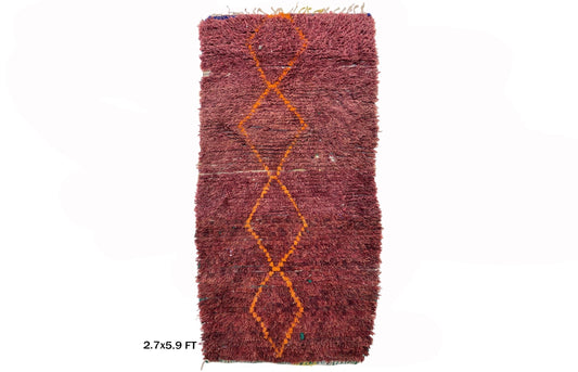 Red Vintage Moroccan 3x6 Rug, Bohemian Diamond Rug.