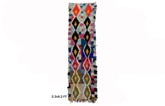 Moroccan-Inspired 2x8 Colorful Diamond Rug Runner.