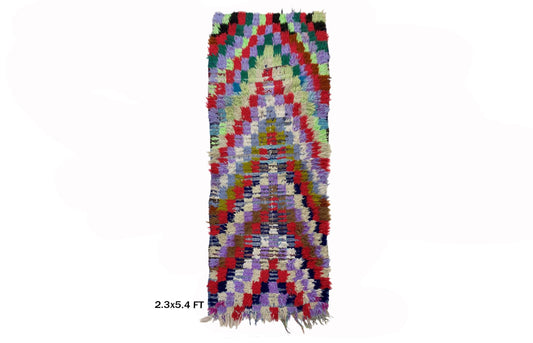 Chic 2x5 Vintage Moroccan Checkered Runner Rug.