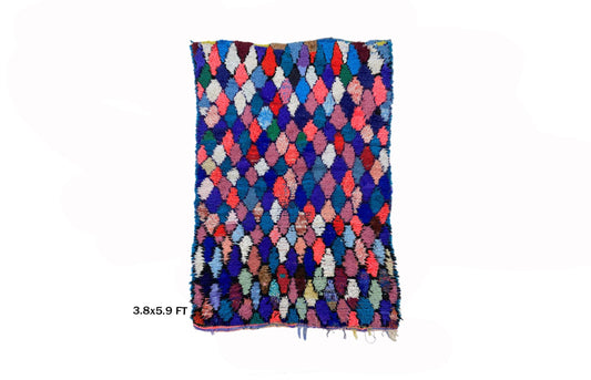 6x4 Moroccan Rug: Diamond Colorful rug, Vintage Area Rug.