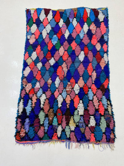 6x4 Moroccan Rug: Diamond Colorful rug, Vintage Area Rug.