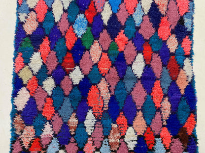 6x4 Moroccan Rug: Diamond Colorful rug, Vintage Area Rug.