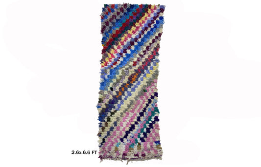 Moroccan Vintage Style, Unique 3x7 Colorful Checkered Runner.
