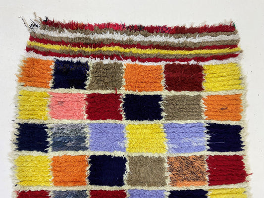 Vibrant Moroccan 3x7 Runner Rug, Colorful Checkered Rug.