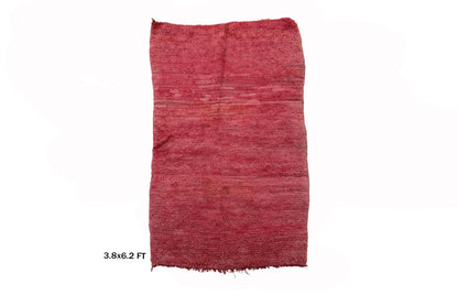 4x6 Moroccan Solid Rug, Vintage Berber Red Rug.